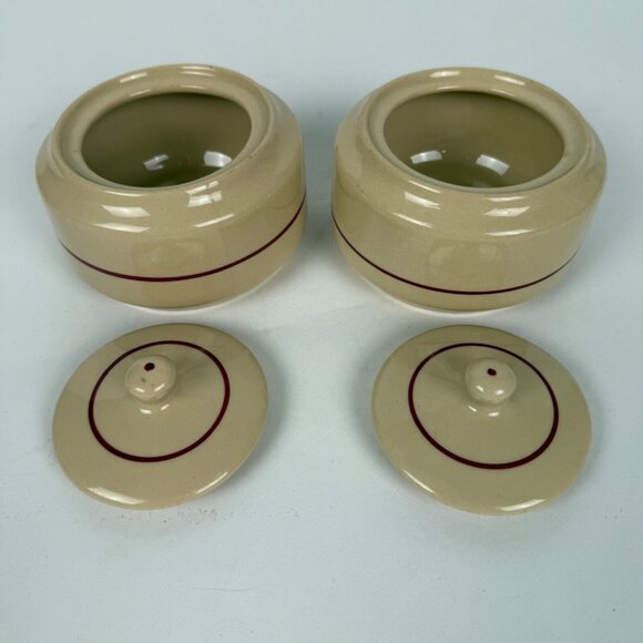 Set of 2 Shenango China Inca Ware Restaurant Southwest Tan Stripe Sugar Bowl USA - Picture 3 of 8